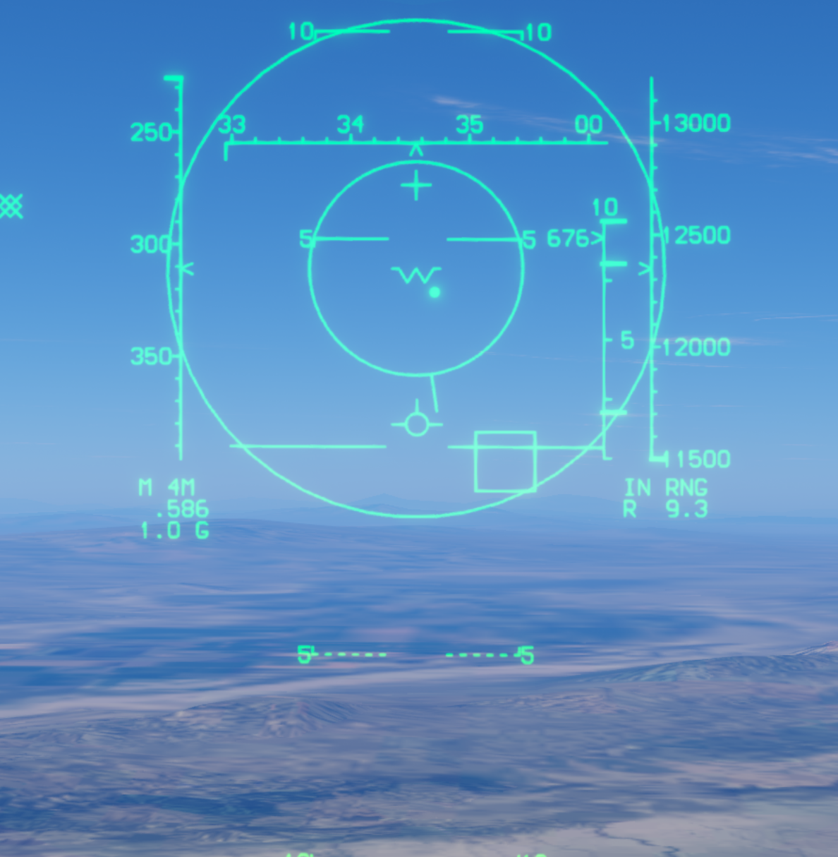 AIM-7 STT presentation with the outer FLOOD reference, inner ASE circle, steering dot, TD box, and DLZ