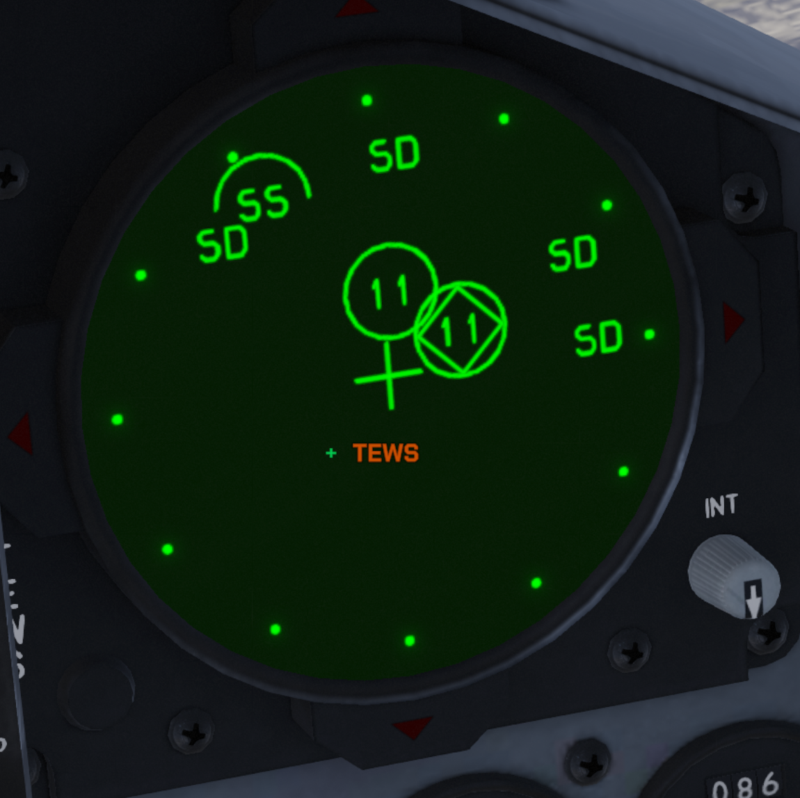 TEWS image 2: two circled SA-11 fire-control radar signals, with an additional diamond around the right-hand signal