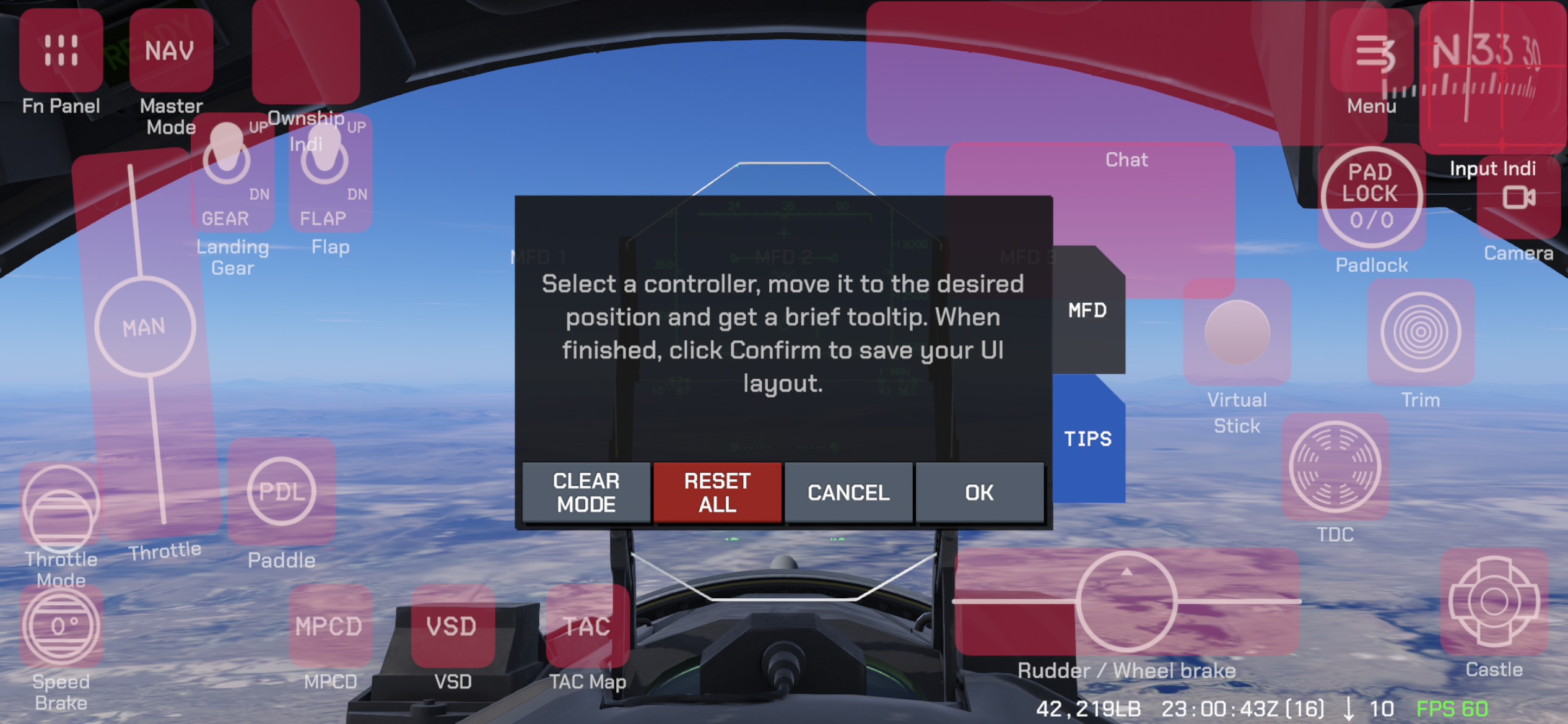 Touch UI edit mode with highlighted control regions and the editing panel