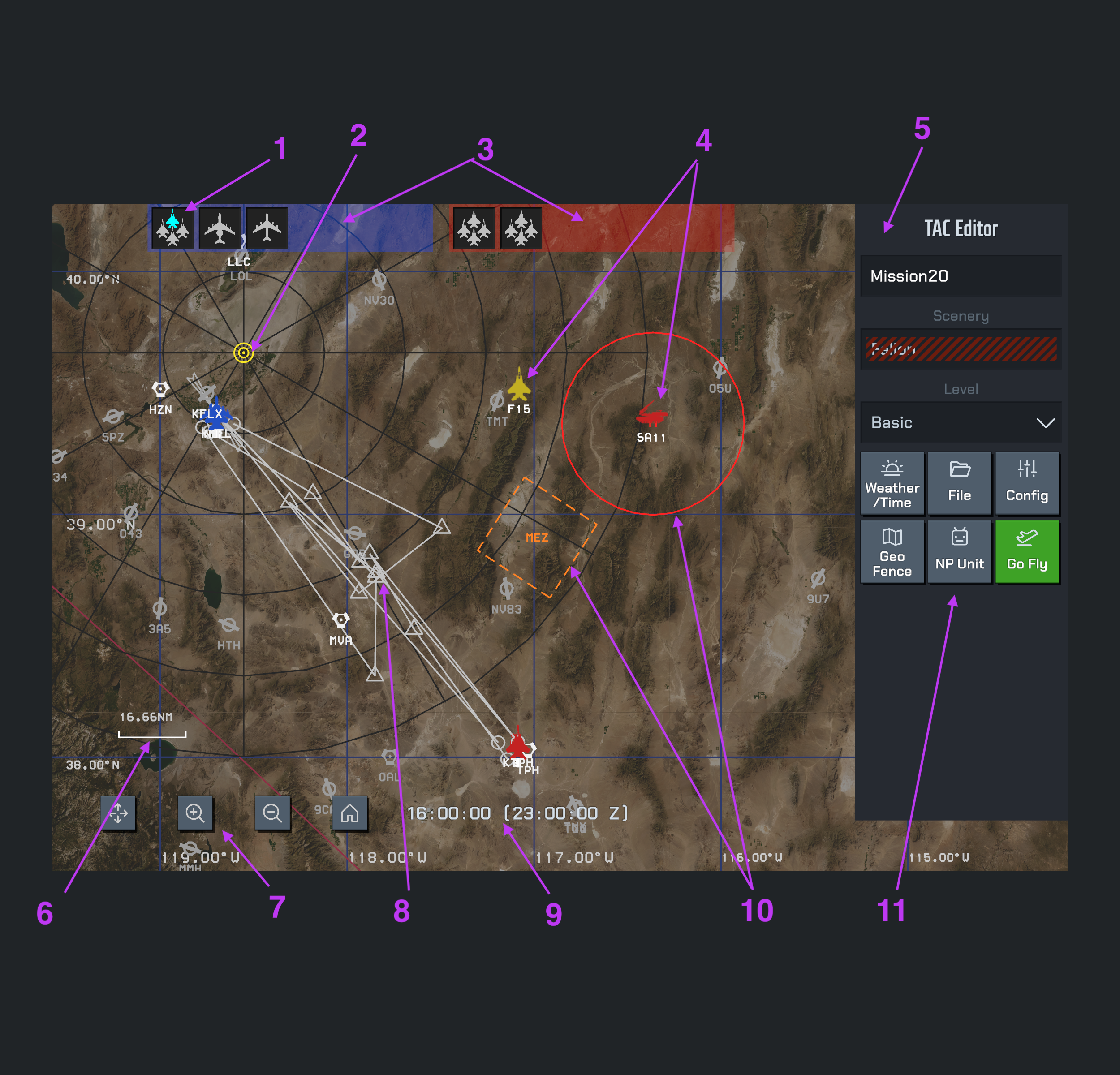 Tac Editor overview with numbered callouts 1–11